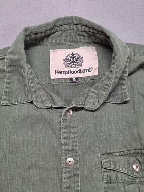Hemp Hoodlamb Mens Medium Utility Shirt Long Sleeve Organic Cotton Green Classic